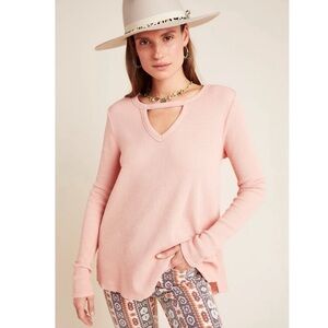 NWT Anthropologie t.la nadia cut-out waffle knit thermal tunic top dusty pink S